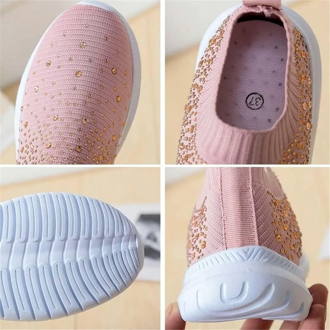 Women Breathable Mesh Knitting Sock Trainer Sneakers Ultra Lightweight Sparkly Shoes Jogging Running Shoes