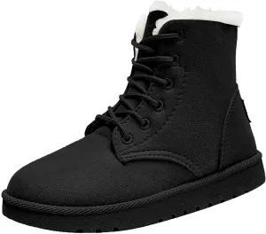 Women Snow Ankle Boots Plush Lined Mid Calf Boots For Women Soft Sole Flat Shoes Lace Up Hiking Boots Women