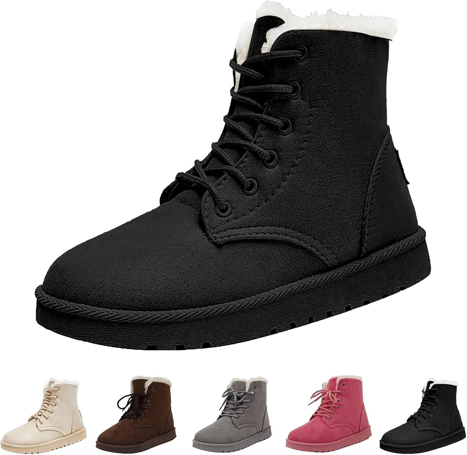 Women Snow Ankle Boots Plush Lined Mid Calf Boots For Women Soft Sole Flat Shoes Lace Up Hiking Boots Women