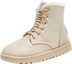 Women Snow Ankle Boots Plush Lined Mid Calf Boots For Women Soft Sole Flat Shoes Lace Up Hiking Boots Women