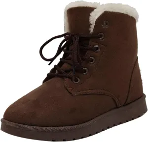 Women Snow Ankle Boots Plush Lined Mid Calf Boots For Women Soft Sole Flat Shoes Lace Up Hiking Boots Women
