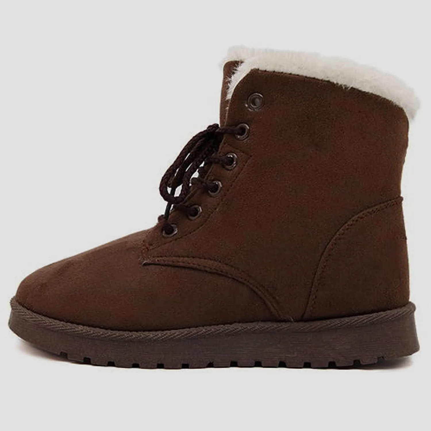 Women Snow Ankle Boots Plush Lined Mid Calf Boots For Women Soft Sole Flat Shoes Lace Up Hiking Boots Women