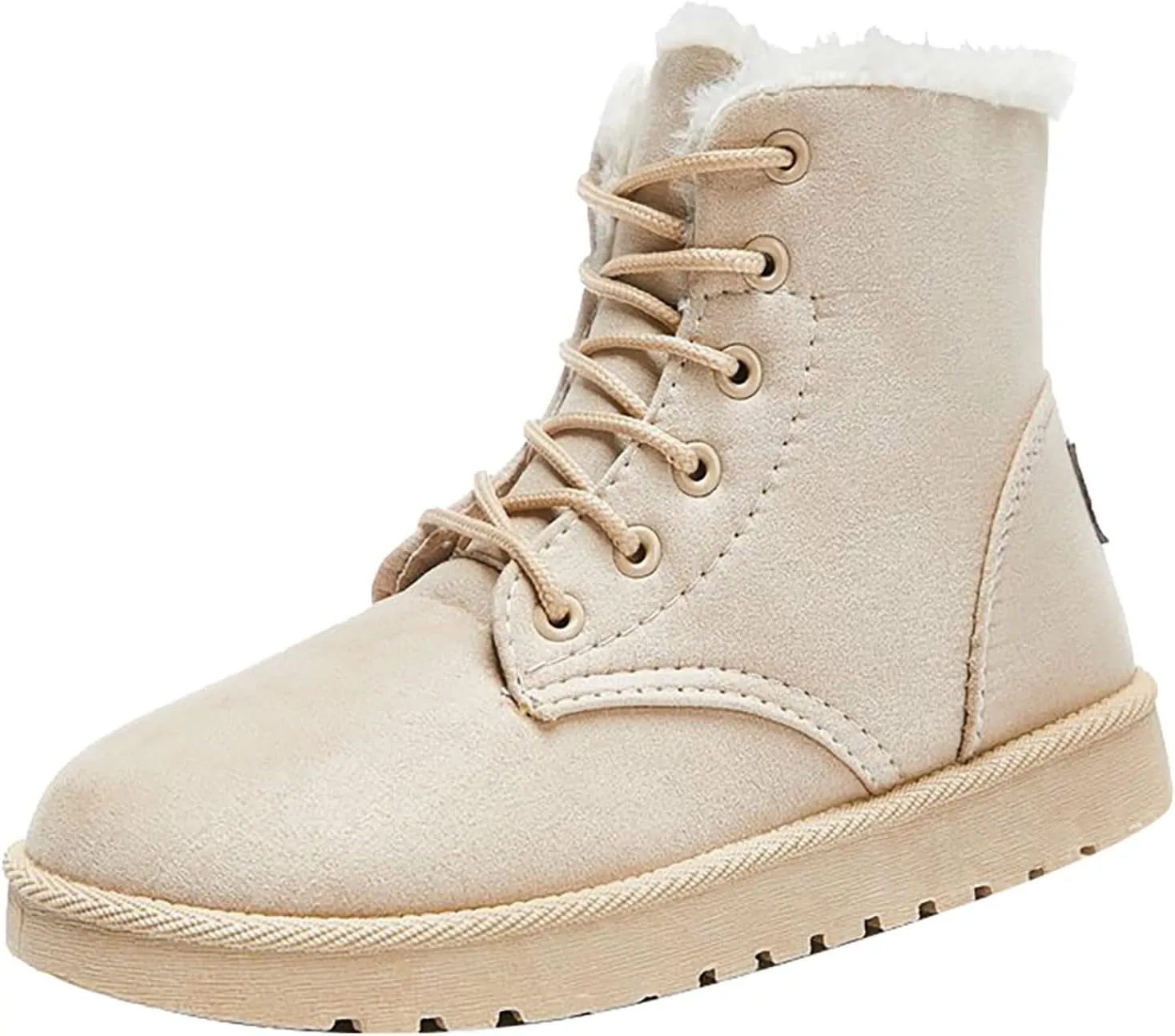 Women Snow Ankle Boots Plush Lined Mid Calf Boots For Women Soft Sole Flat Shoes Lace Up Hiking Boots Women
