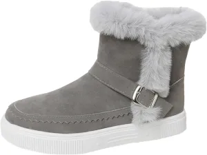 Womens Boots Fuzzy Fur Lined Thick Wedges Fashion Boots for Women Soft Leather Warm Snow Boots for Women