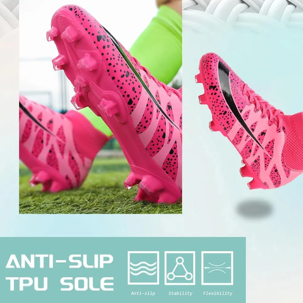 Women's Breathable Futsal Cleats for Training - High Top AG Soccer Shoes for Outdoor - Mens Athletic Football Sneakers