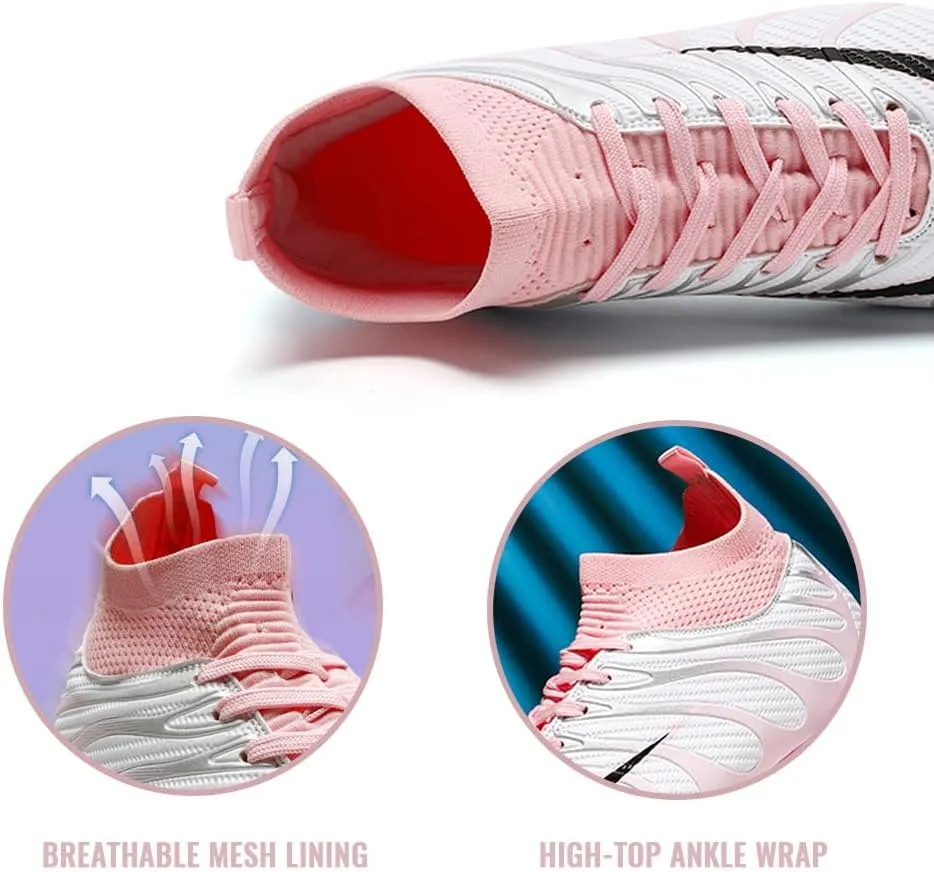 Women's Breathable Futsal Cleats for Training - High Top AG Soccer Shoes for Outdoor - Mens Athletic Football Sneakers