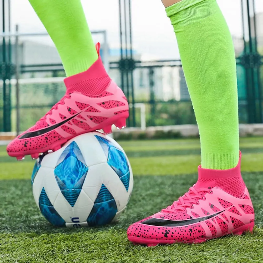 Women's Breathable Futsal Cleats for Training - High Top AG Soccer Shoes for Outdoor - Mens Athletic Football Sneakers