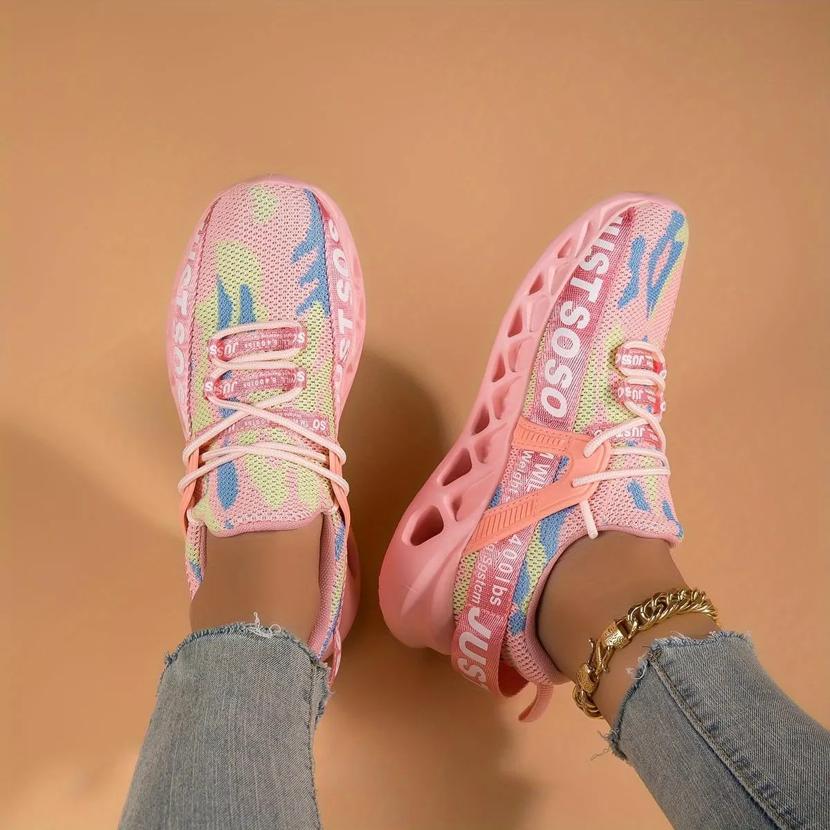Women's Camo Running Shoes: Lightweight, Soft Sole, Breathable Mesh Sneakers with Lace Up Comfort