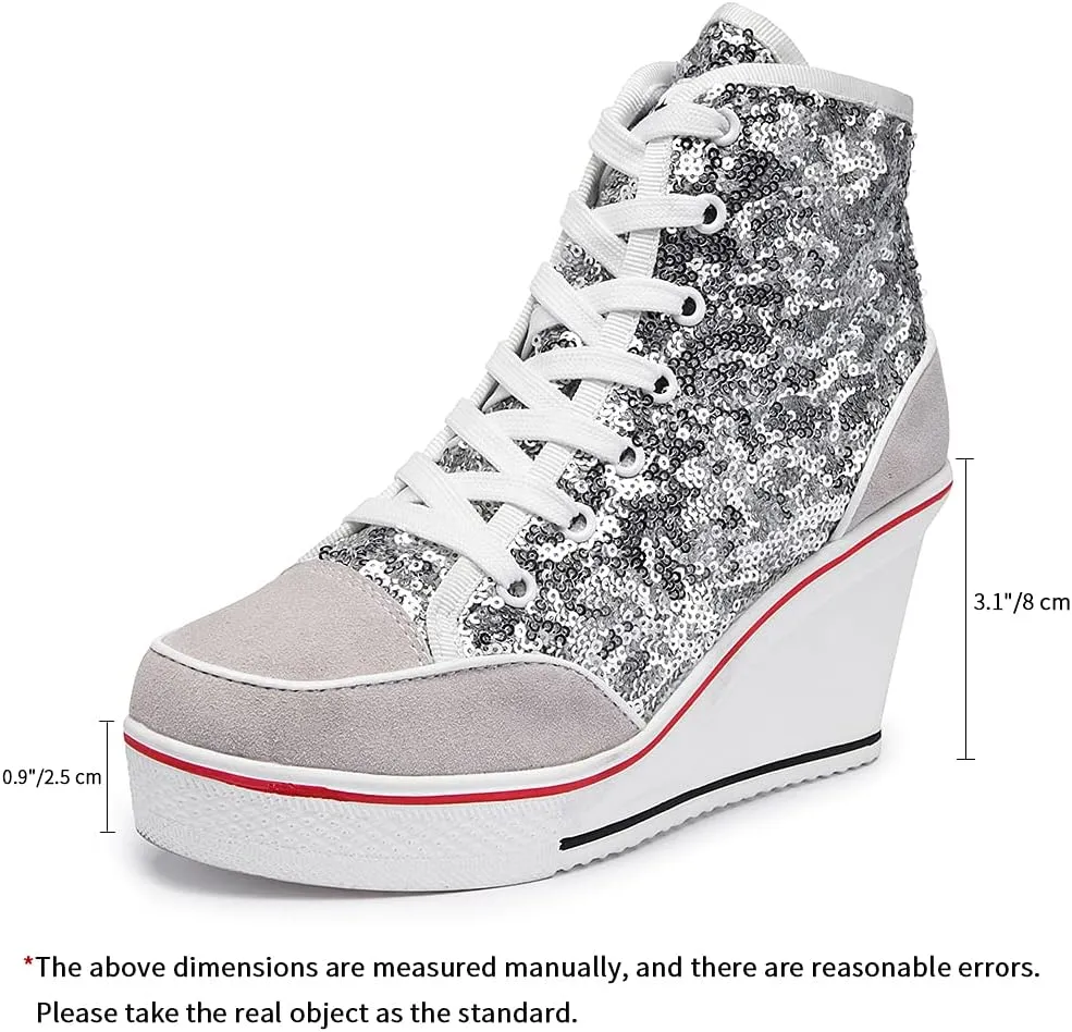 Women's Canvas Casual Shoes Dating Platform Slip-On High Top Sneakers Rubber Sole Wedge High Top Fashion Sneakers
