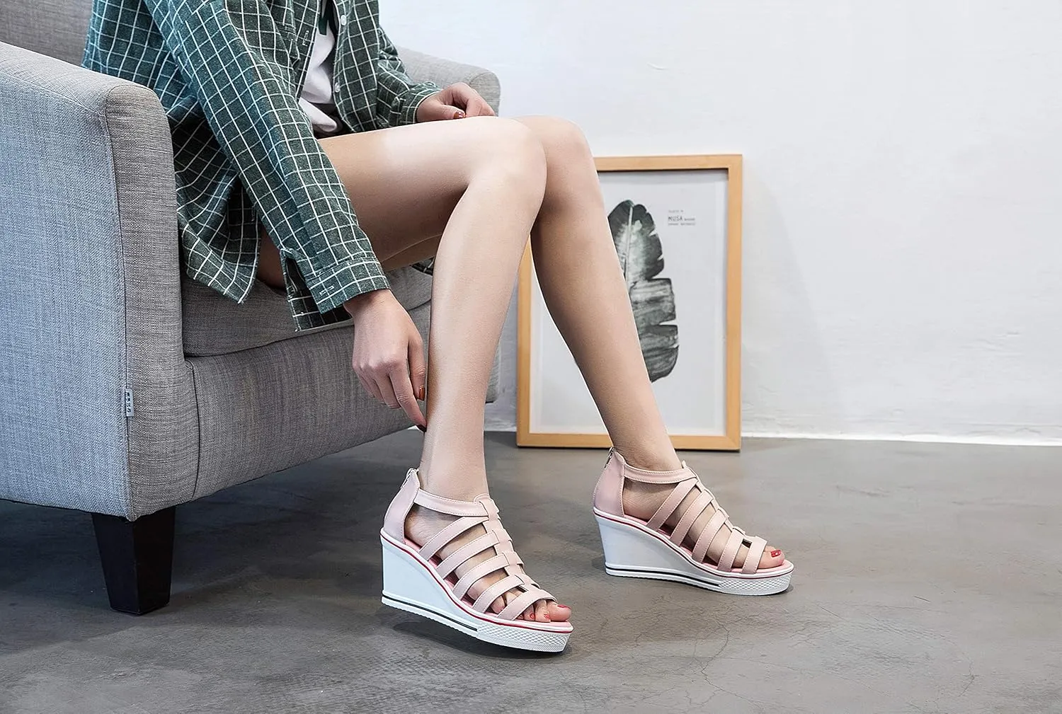 Women's Canvas High-Heeled Shoes Fashion Sneakers Casual Shoes for Walking Platform Wedges Pump Shoes