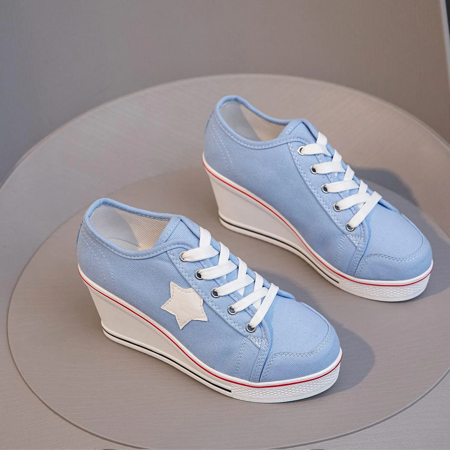 Women's Canvas High-Heeled Shoes Fashion Sneakers Casual Shoes for Walking Platform Wedges Pump Shoes