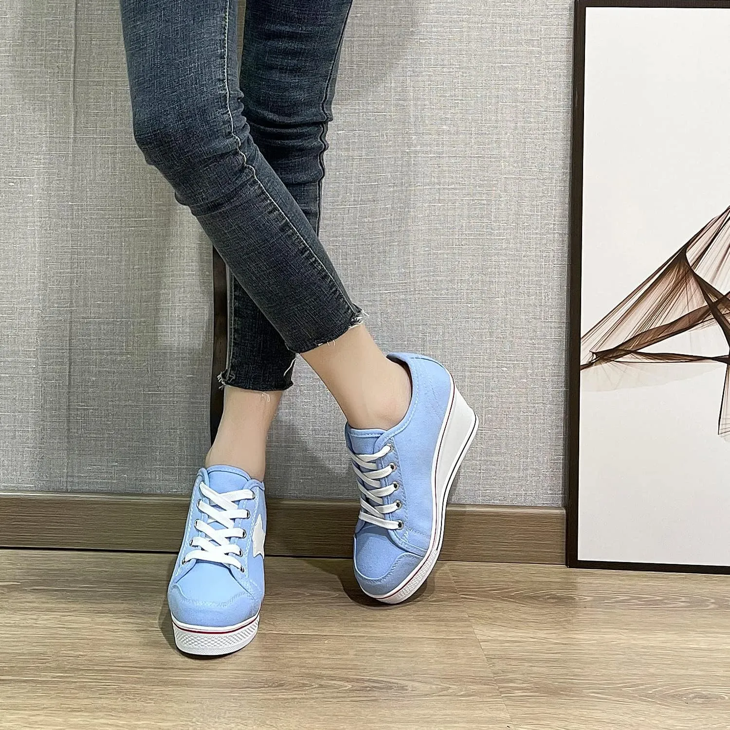 Women's Canvas High-Heeled Shoes Fashion Sneakers Casual Shoes for Walking Platform Wedges Pump Shoes