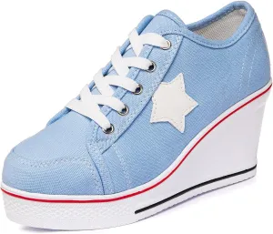 Women's Canvas High-Heeled Shoes Fashion Sneakers Casual Shoes for Walking Platform Wedges Pump Shoes