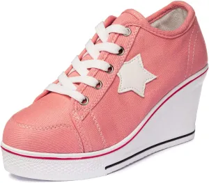 Women's Canvas High-Heeled Shoes Fashion Sneakers Casual Shoes for Walking Platform Wedges Pump Shoes