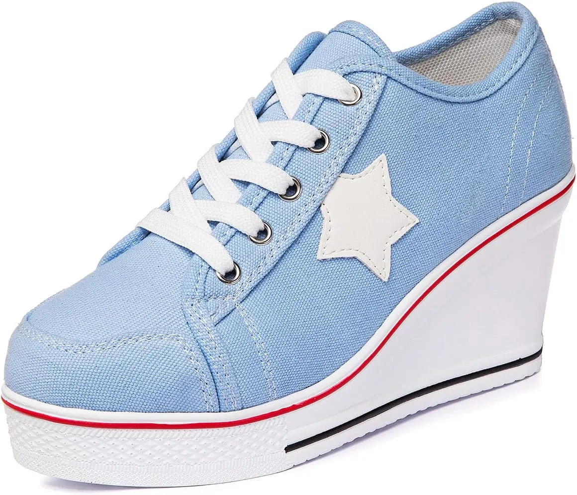 Women's Canvas High-Heeled Shoes Fashion Sneakers Casual Shoes for Walking Platform Wedges Pump Shoes