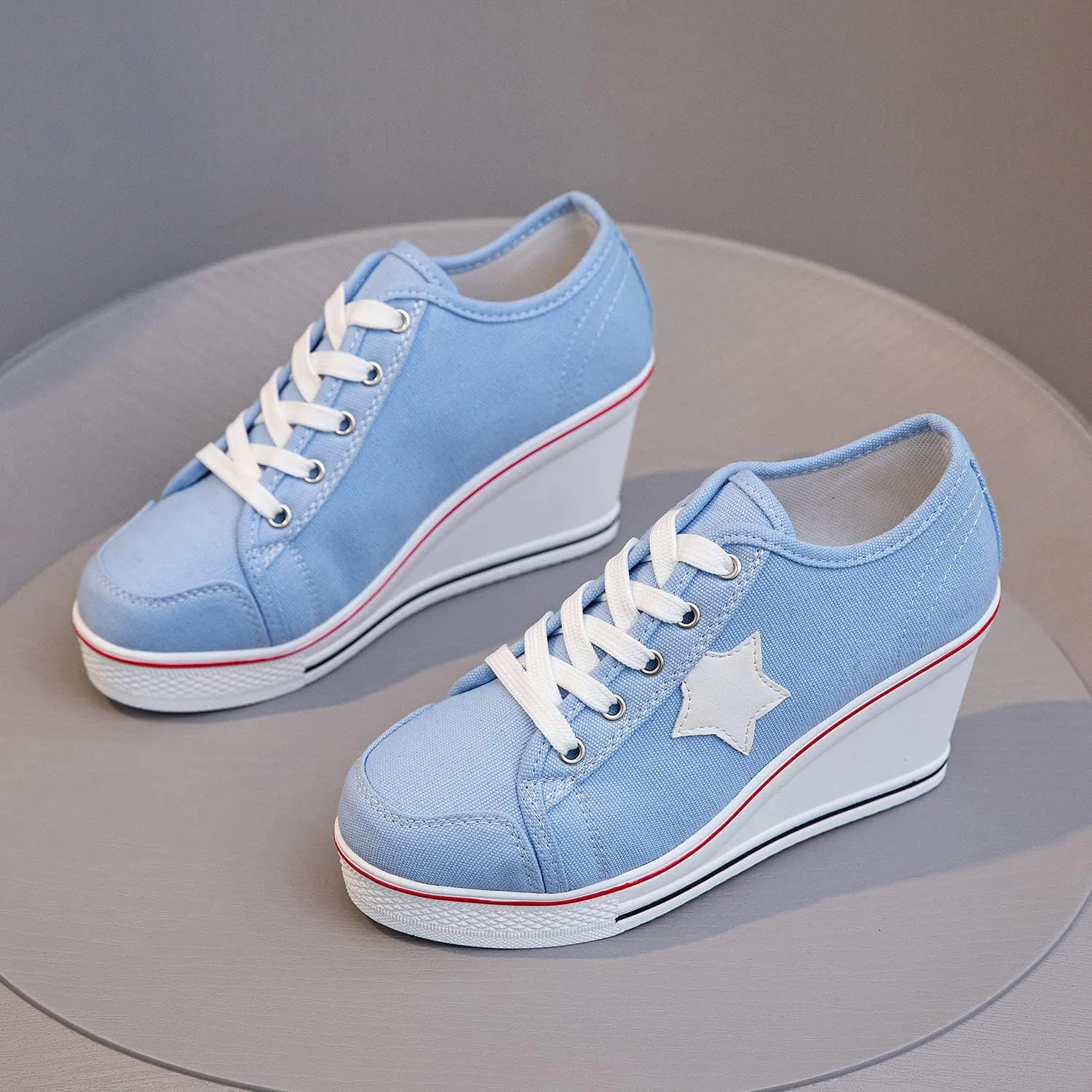 Women's Canvas High-Heeled Shoes Fashion Sneakers Casual Shoes for Walking Platform Wedges Pump Shoes