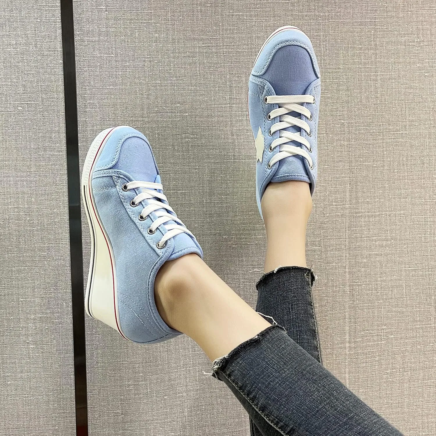 Women's Canvas High-Heeled Shoes Fashion Sneakers Casual Shoes for Walking Platform Wedges Pump Shoes