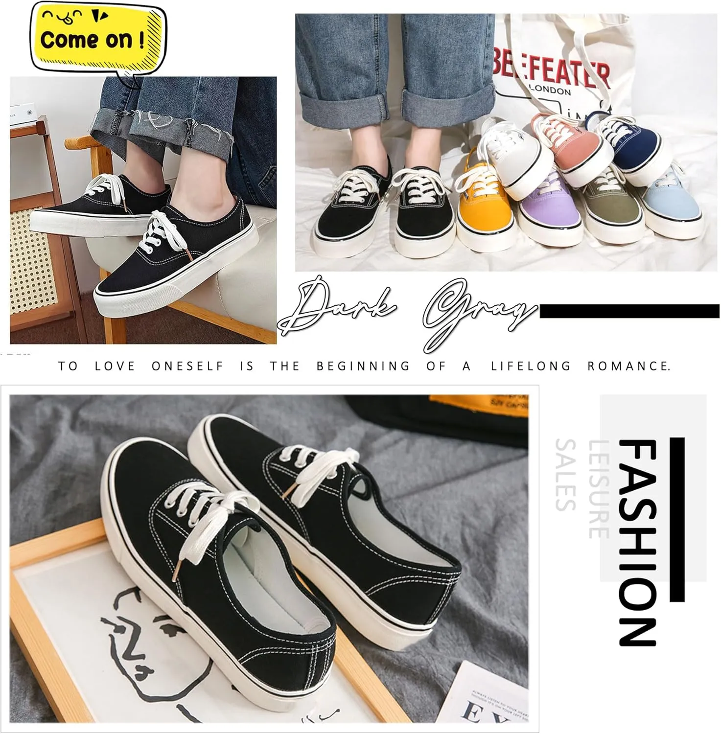 Women's Canvas Shoes Low Top Fashion Classic Slip on Canvas Sneakers Lace-up Walking Shoes Tennis Shoes
