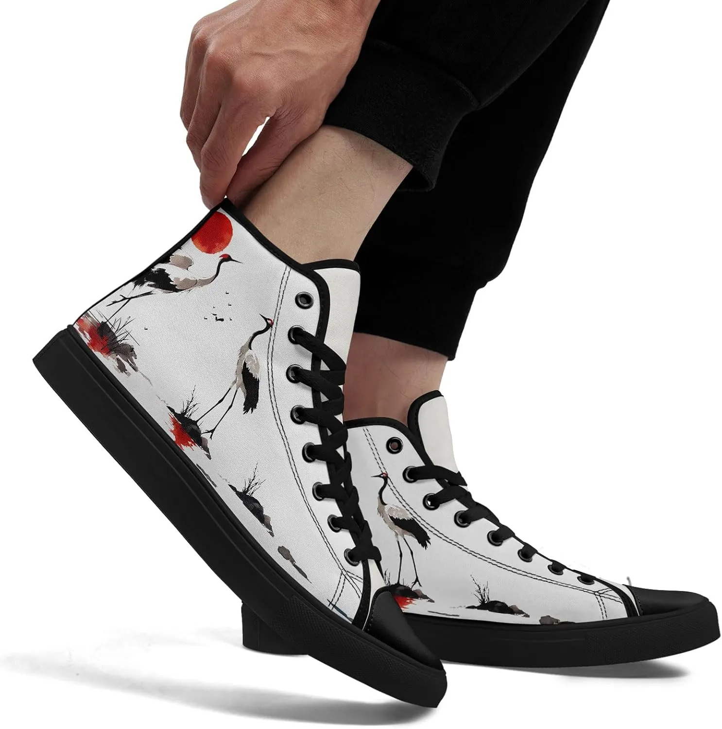 Women's High Top Sneakers Canvas Shoes Lace up Casual Tennis Shoes Fashion Flat Walking Shoe for Men