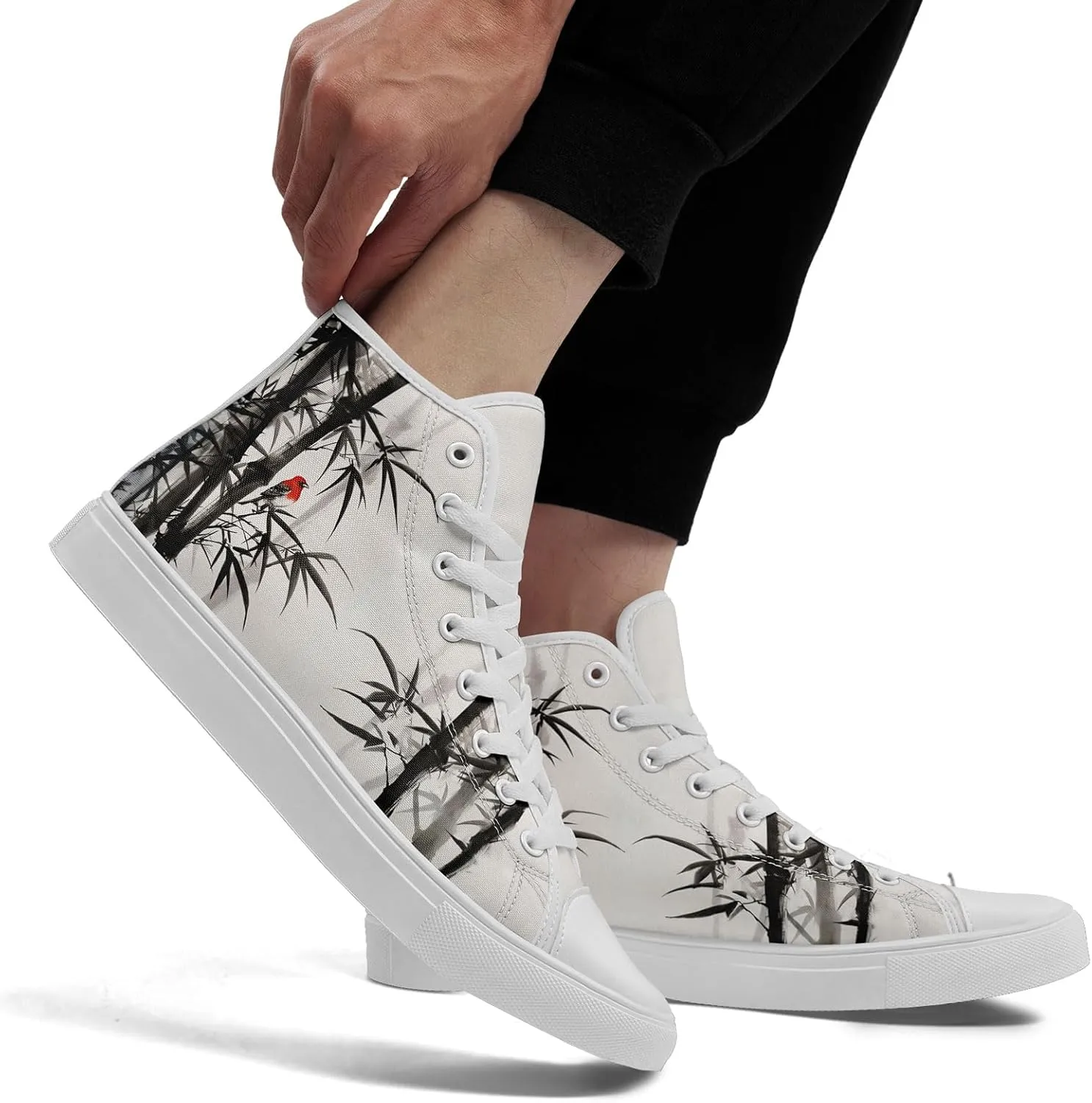 Women's High Top Sneakers Canvas Shoes Lace up Casual Tennis Shoes Fashion Flat Walking Shoe for Men
