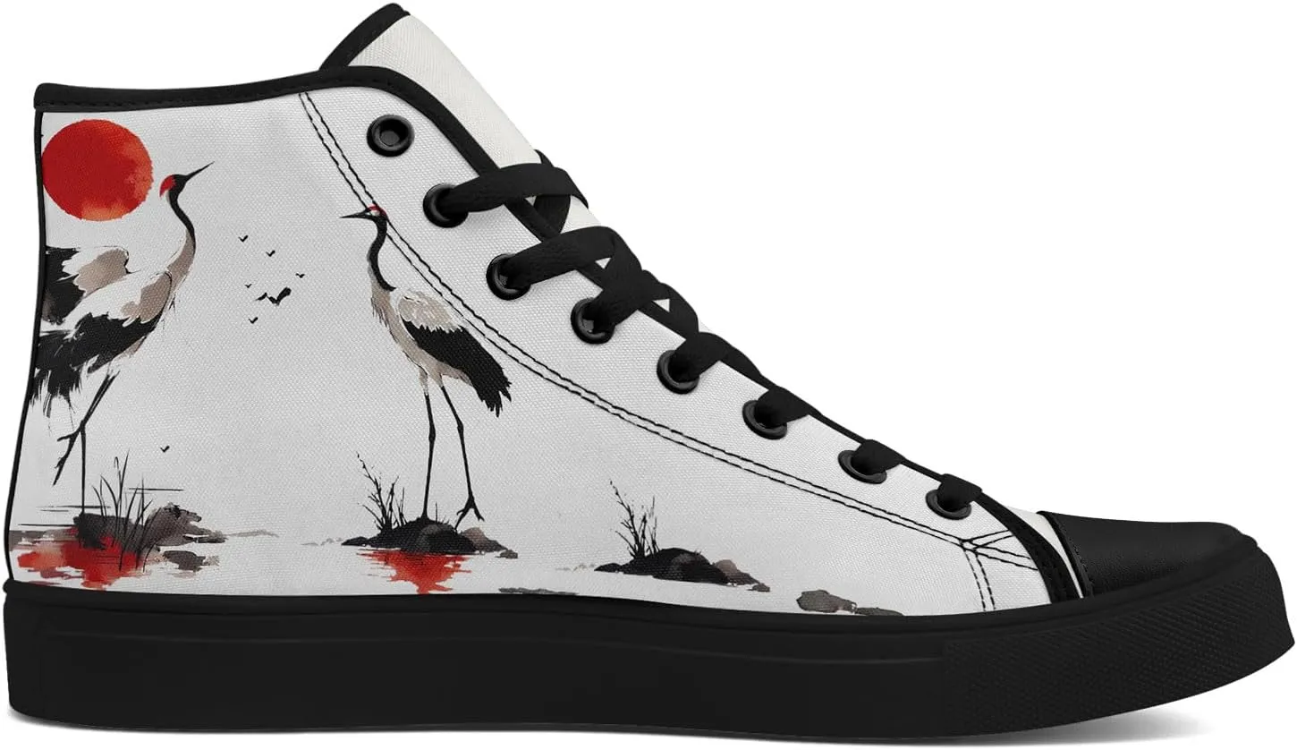 Women's High Top Sneakers Canvas Shoes Lace up Casual Tennis Shoes Fashion Flat Walking Shoe for Men