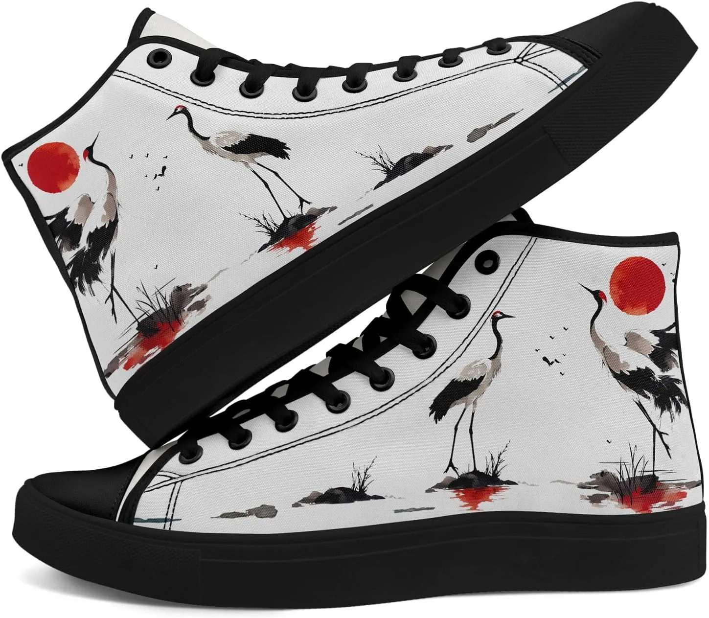 Women's High Top Sneakers Canvas Shoes Lace up Casual Tennis Shoes Fashion Flat Walking Shoe for Men