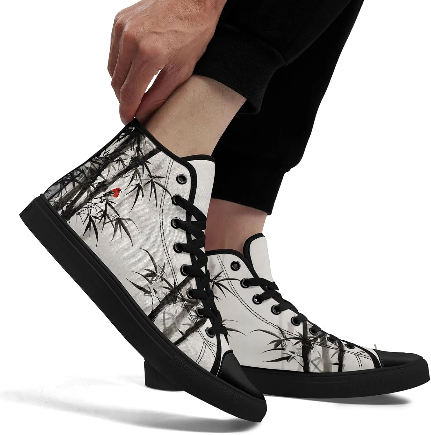 Women's High Top Sneakers Canvas Shoes Lace up Casual Tennis Shoes Fashion Flat Walking Shoe for Men