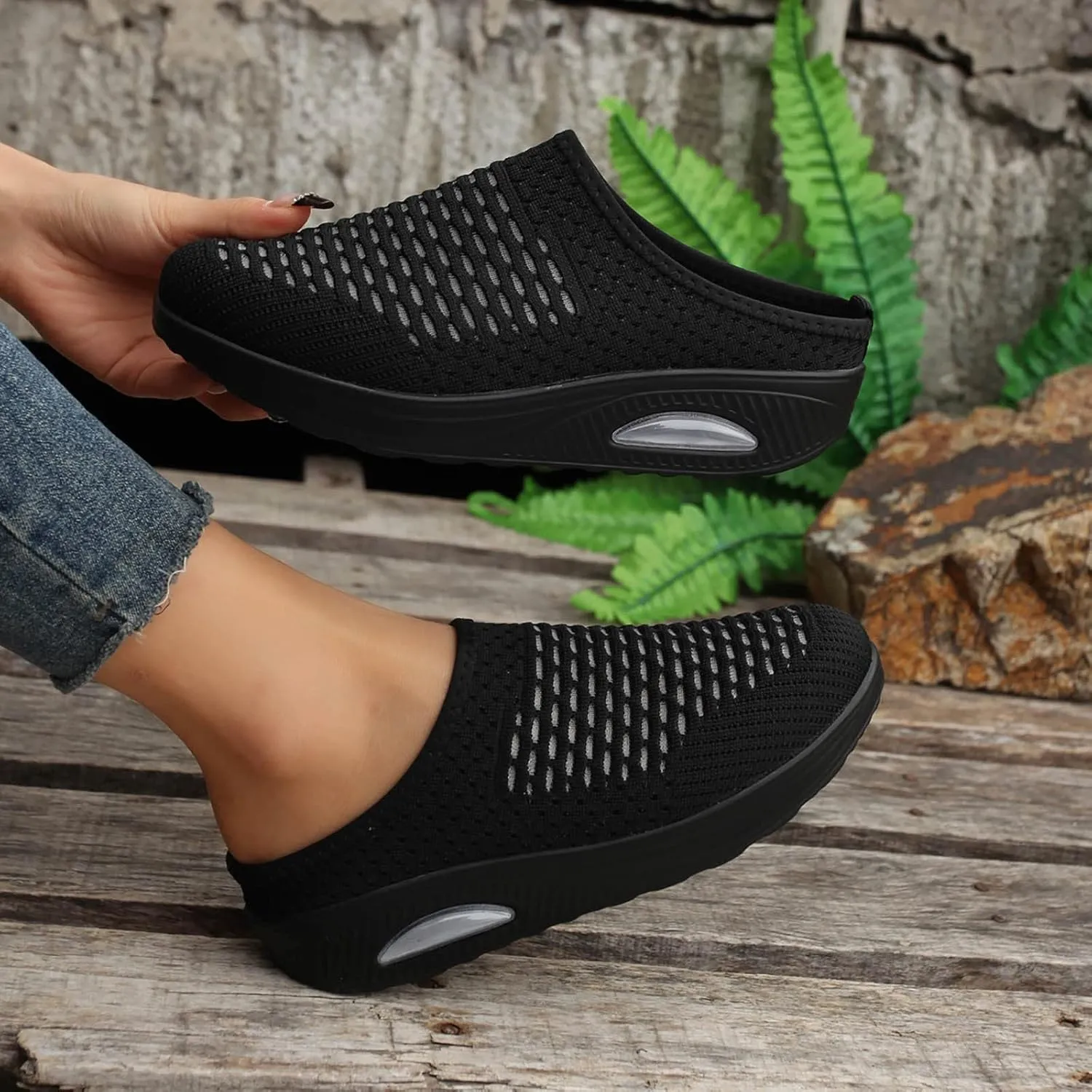 Women's Mules Clogs Shoes Breathable Mesh Wedge Walking Shoes Platform Sneakers Sport Sandals Casual Sneakers