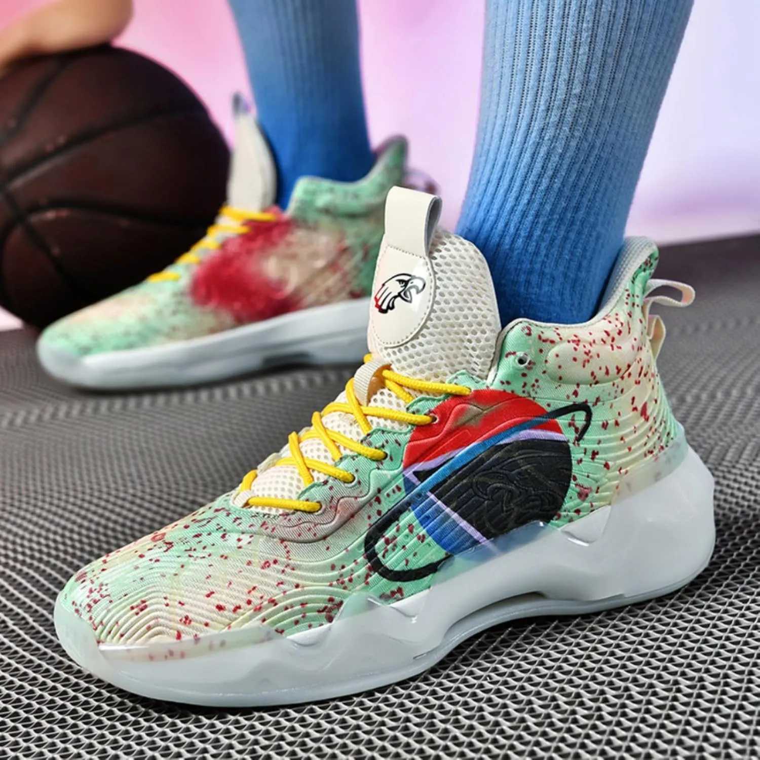 Womens Noctilucent Colorful Painting Basketball Shoes Casual Fashion High Top Lace Up Running Sneakers Tennis Outdoor Sport Shoes