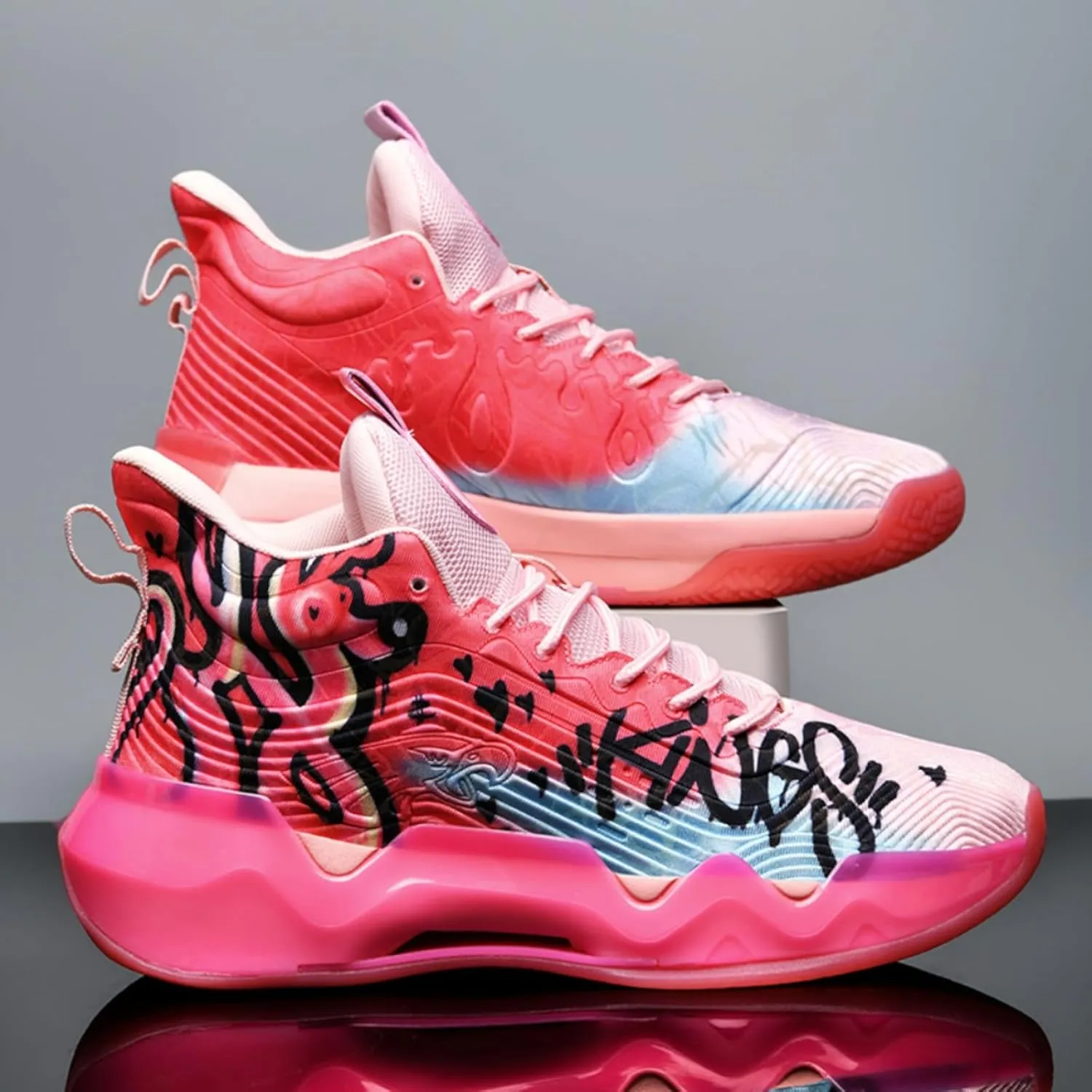 Womens Noctilucent Colorful Painting Basketball Shoes Casual Fashion High Top Lace Up Running Sneakers Tennis Outdoor Sport Shoes