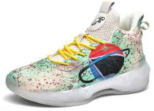 Womens Noctilucent Colorful Painting Basketball Shoes Casual Fashion High Top Lace Up Running Sneakers Tennis Outdoor Sport Shoes