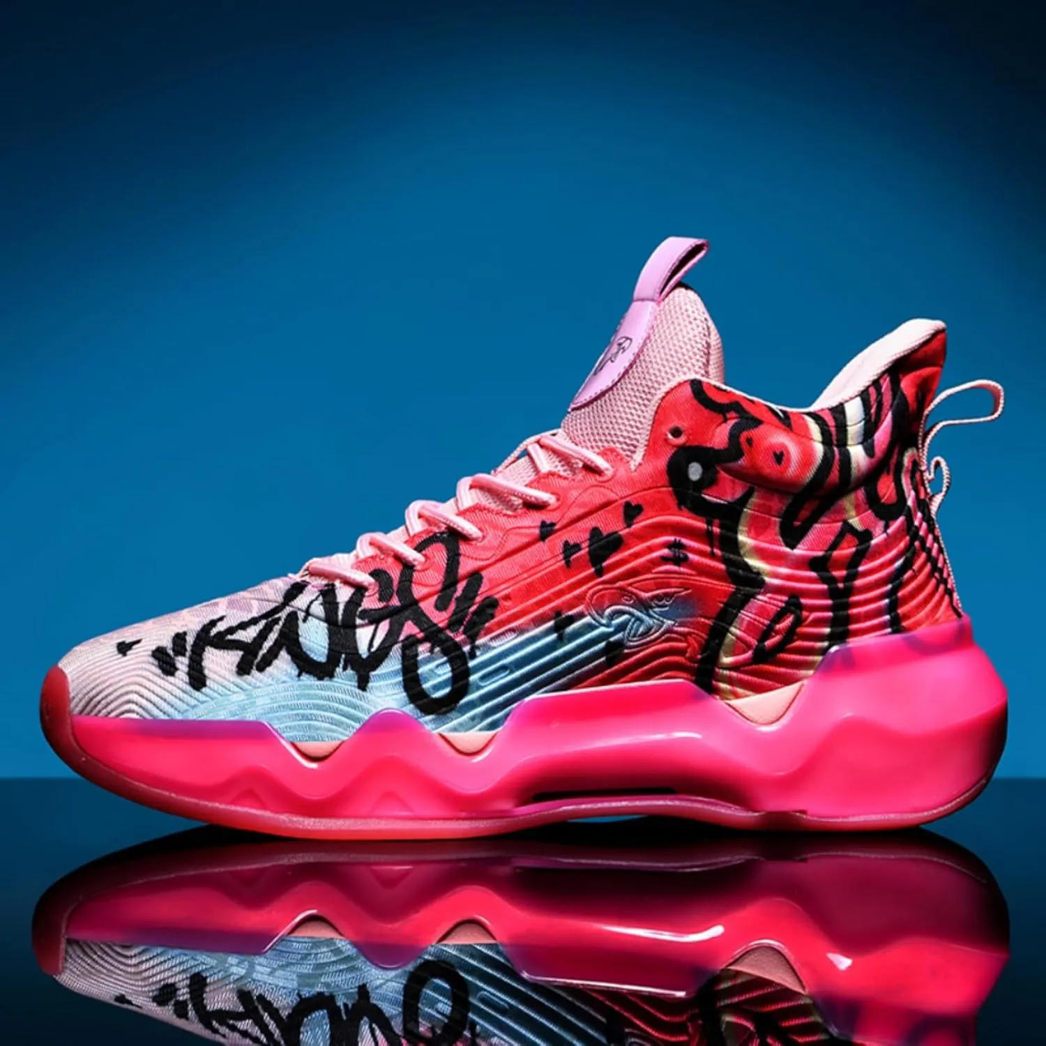 Womens Noctilucent Colorful Painting Basketball Shoes Casual Fashion High Top Lace Up Running Sneakers Tennis Outdoor Sport Shoes