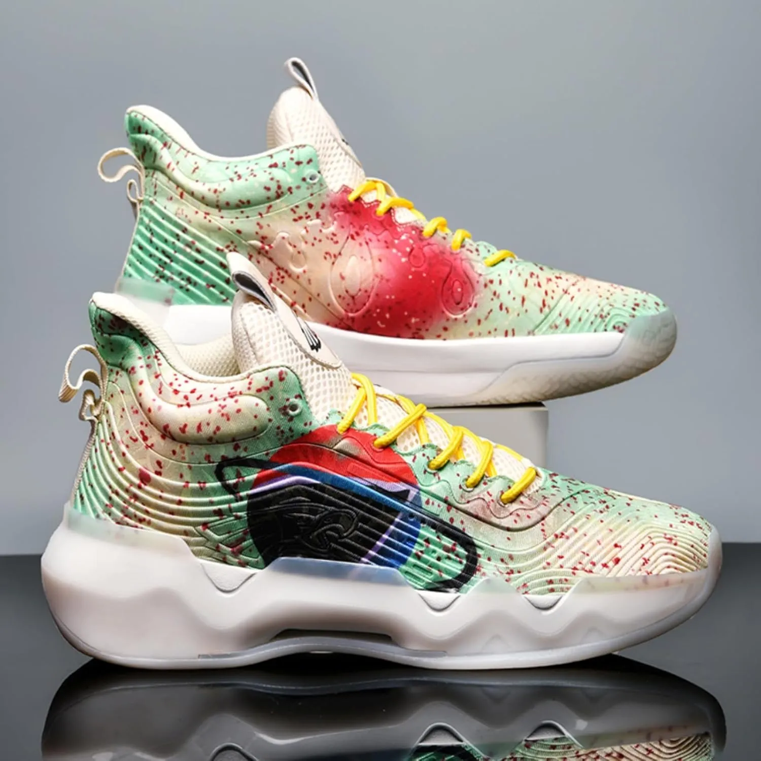 Womens Noctilucent Colorful Painting Basketball Shoes Casual Fashion High Top Lace Up Running Sneakers Tennis Outdoor Sport Shoes