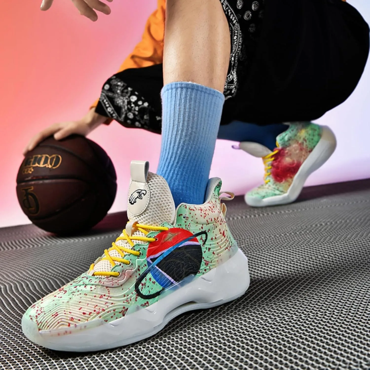 Womens Noctilucent Colorful Painting Basketball Shoes Casual Fashion High Top Lace Up Running Sneakers Tennis Outdoor Sport Shoes
