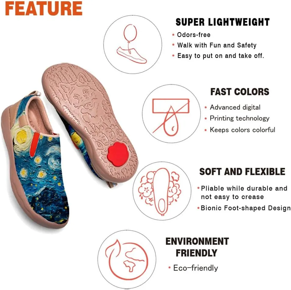 Women's Painted Shoes Outdoor Travel Loafers Comfortable Casual Slip-On Starry Sky Sneakers