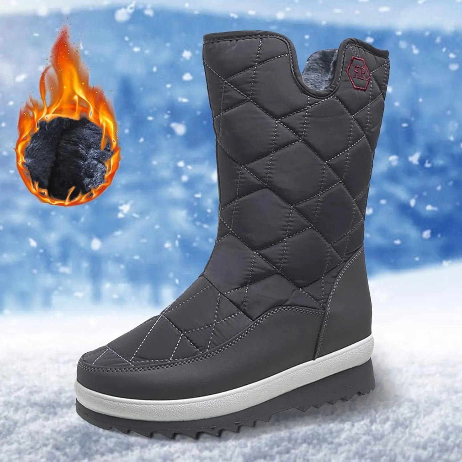 Women's Pull on Snow Boot Mid Calf Waterproof Winter Warm Lightweight Non Slip Faux Fur Lined Platform Ankle Booties