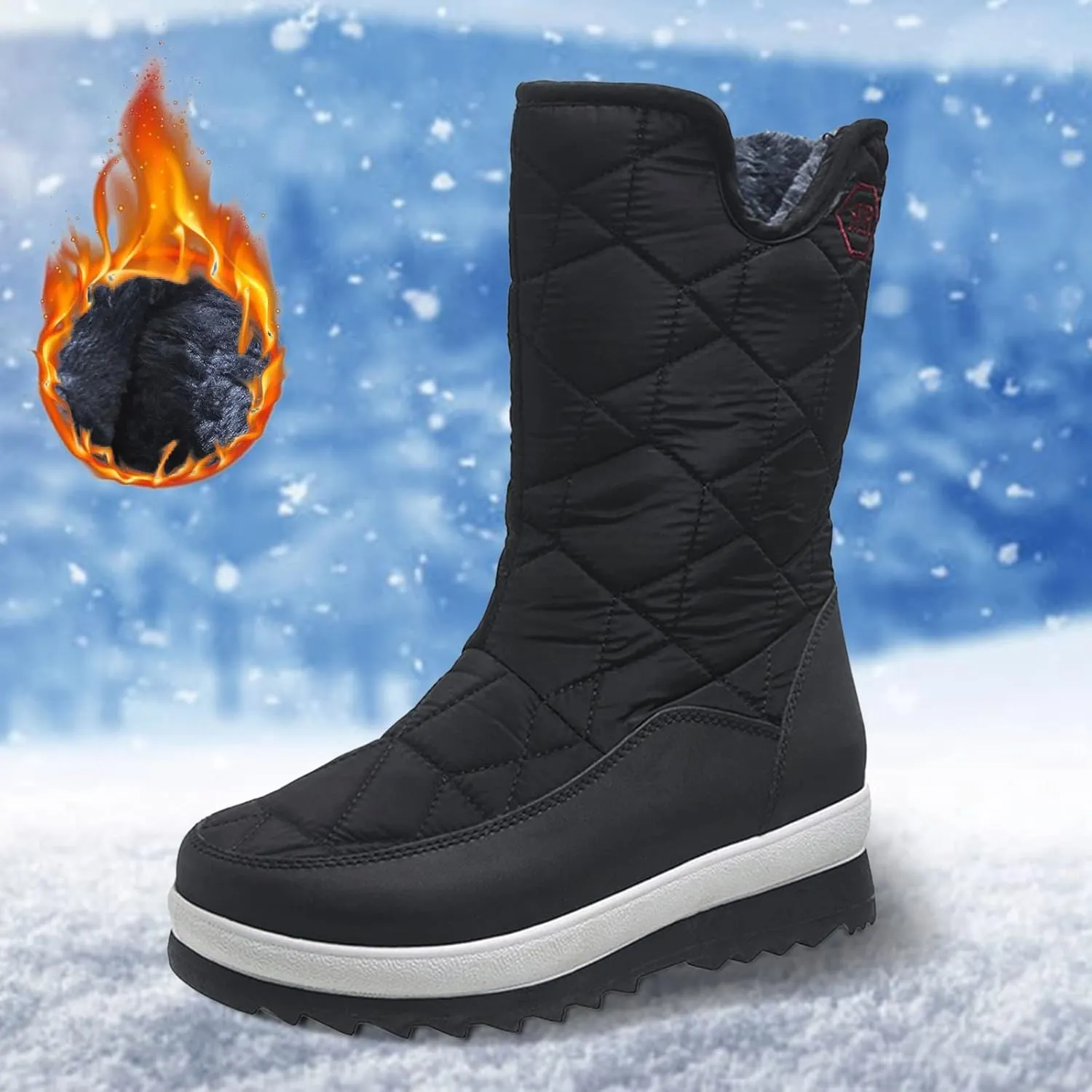 Women's Pull on Snow Boot Mid Calf Waterproof Winter Warm Lightweight Non Slip Faux Fur Lined Platform Ankle Booties