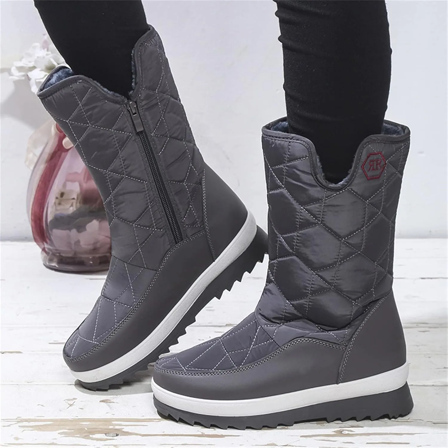 Women's Pull on Snow Boot Mid Calf Waterproof Winter Warm Lightweight Non Slip Faux Fur Lined Platform Ankle Booties