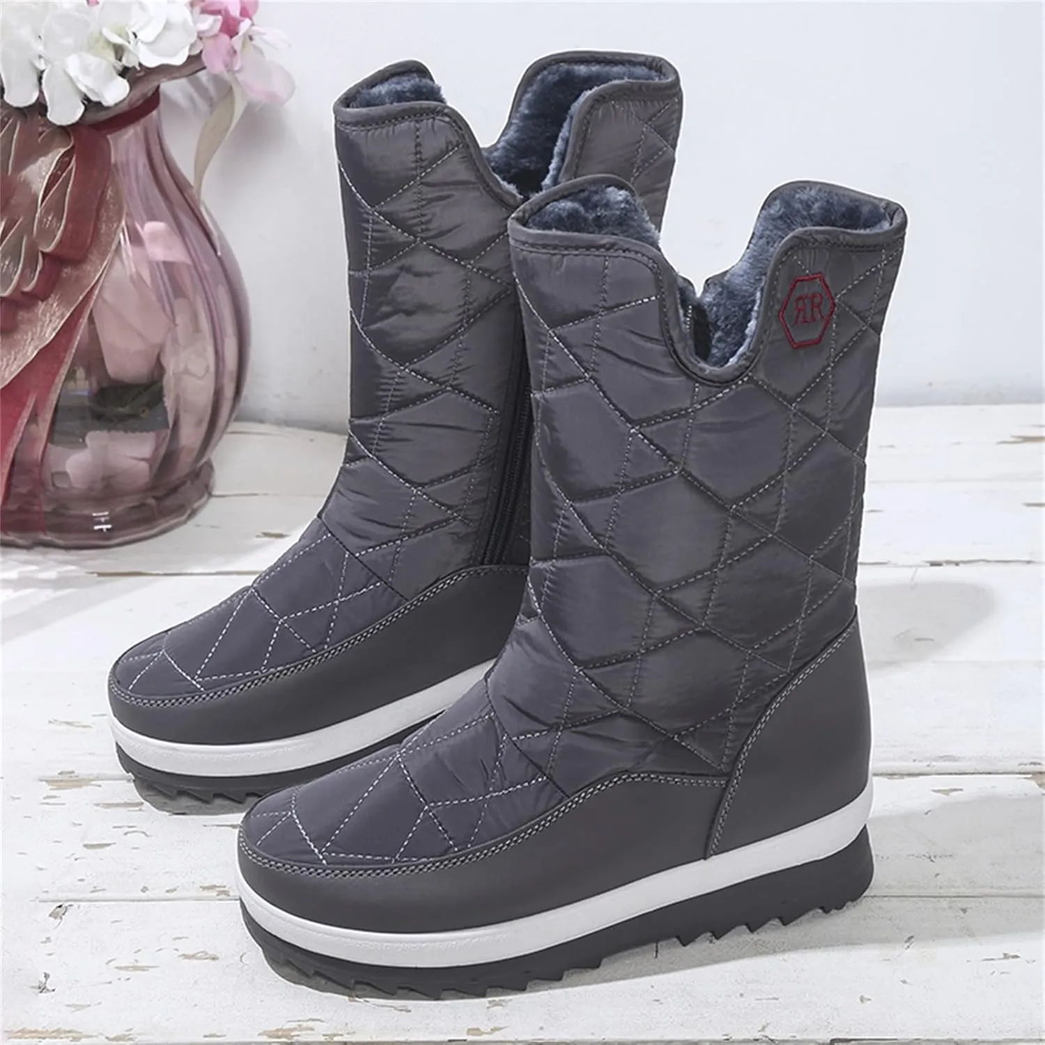 Women's Pull on Snow Boot Mid Calf Waterproof Winter Warm Lightweight Non Slip Faux Fur Lined Platform Ankle Booties