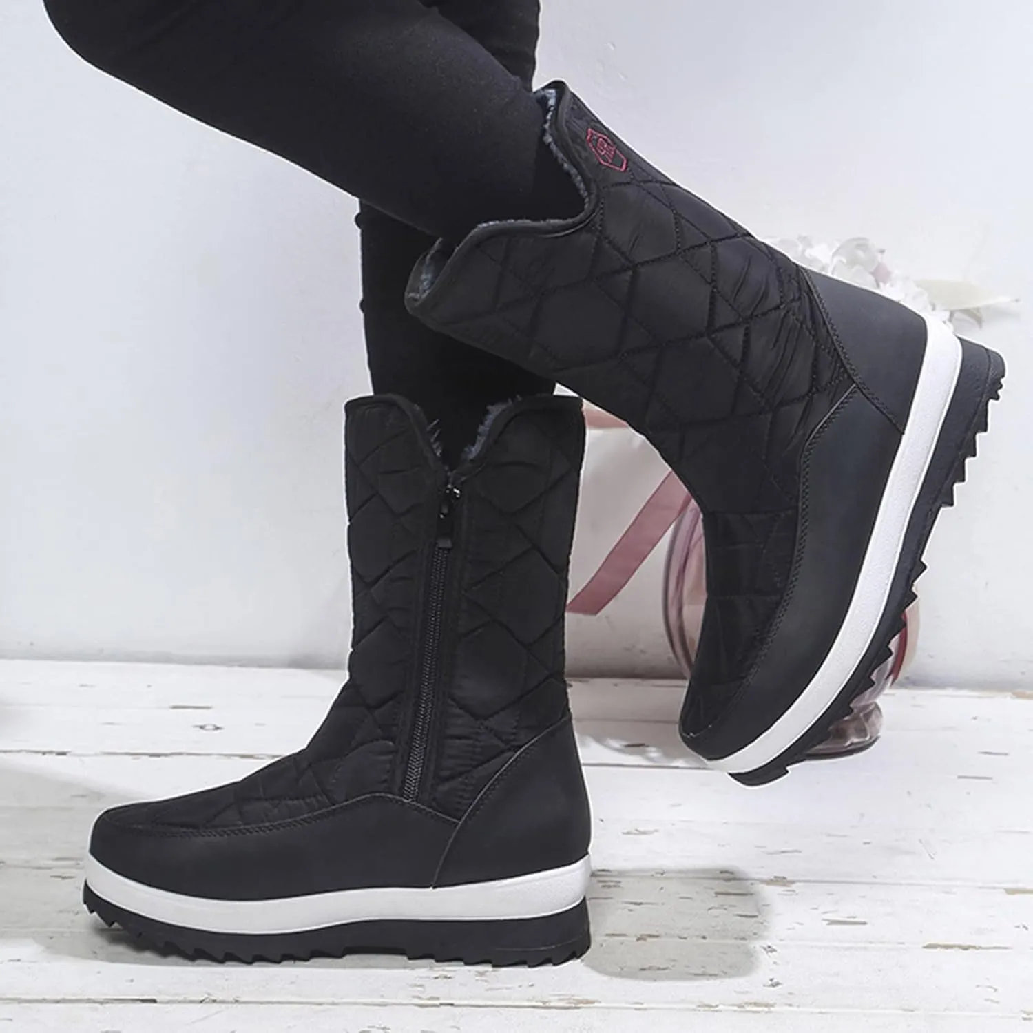 Women's Pull on Snow Boot Mid Calf Waterproof Winter Warm Lightweight Non Slip Faux Fur Lined Platform Ankle Booties