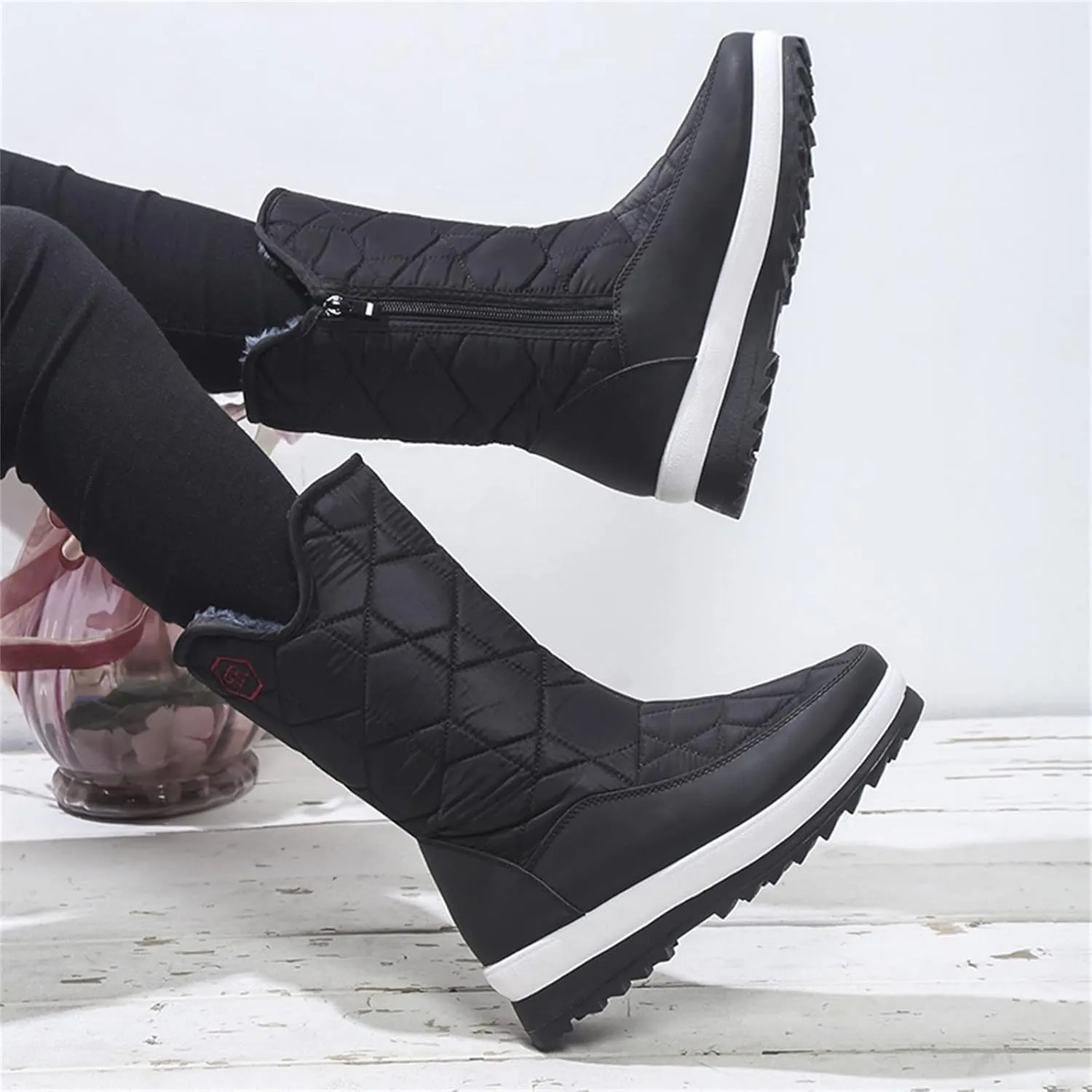 Women's Pull on Snow Boot Mid Calf Waterproof Winter Warm Lightweight Non Slip Faux Fur Lined Platform Ankle Booties