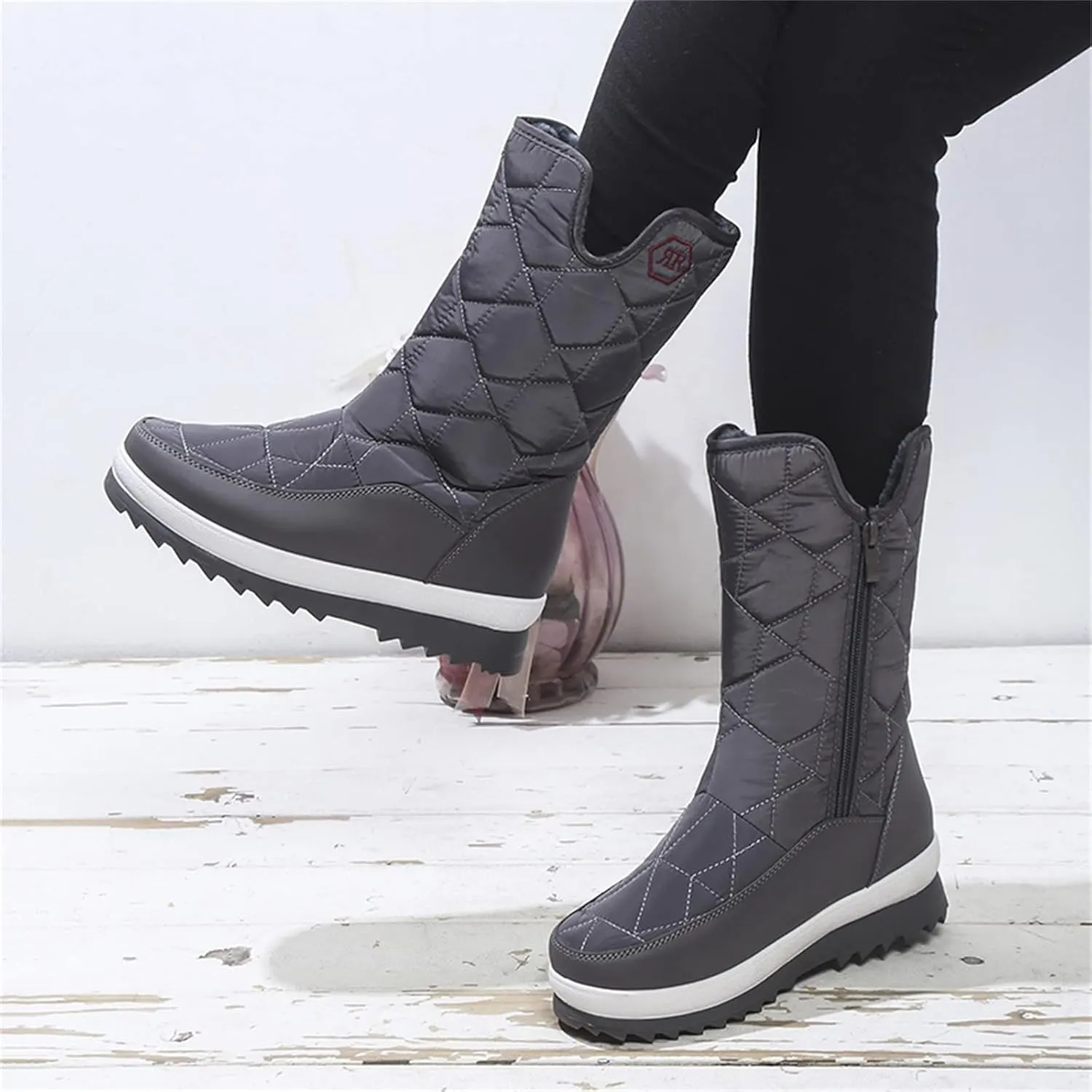 Women's Pull on Snow Boot Mid Calf Waterproof Winter Warm Lightweight Non Slip Faux Fur Lined Platform Ankle Booties