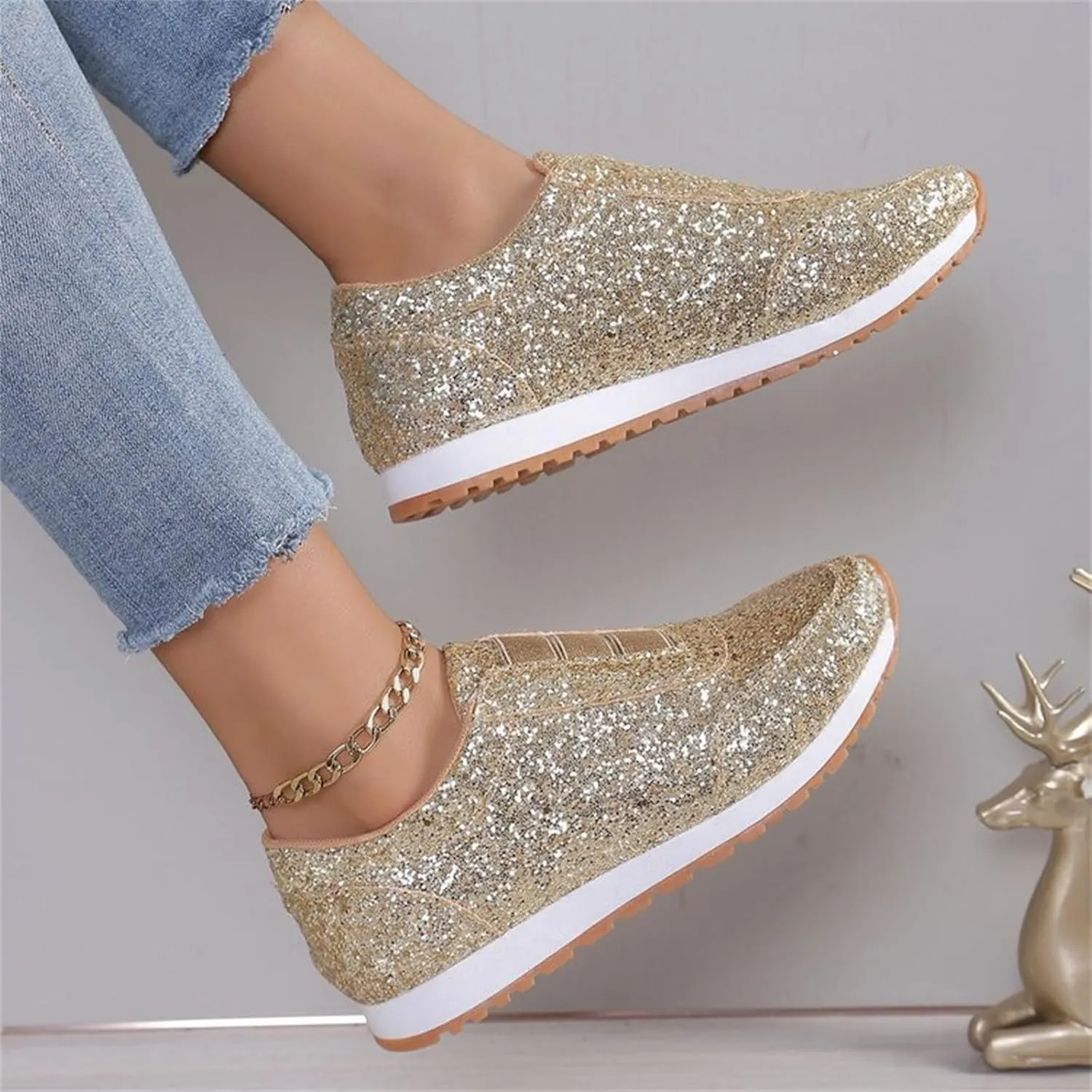 Womens Shoes Dressy Casual Slip On Sneakers Men Womens Loafers Wide Width Lightweight Cute Round Toe Christmas Dress Shoes for Women Round Toe Slip On Casual
