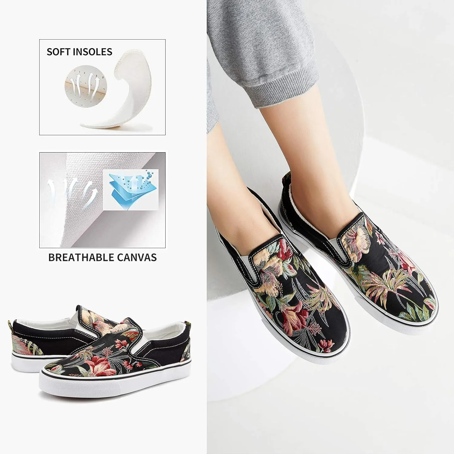 Women's Slip on Shoes Fashion Canvas Sneakers Low Top Casual Shoes Non Slip Loafers