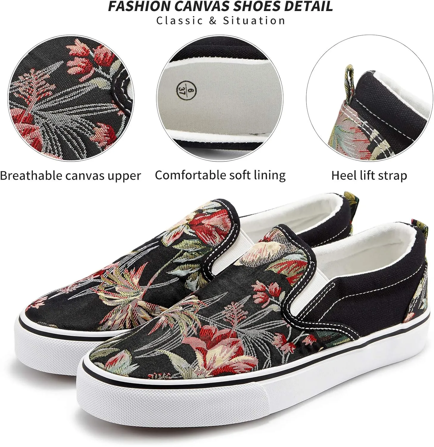 Women's Slip on Shoes Fashion Canvas Sneakers Low Top Casual Shoes Non Slip Loafers