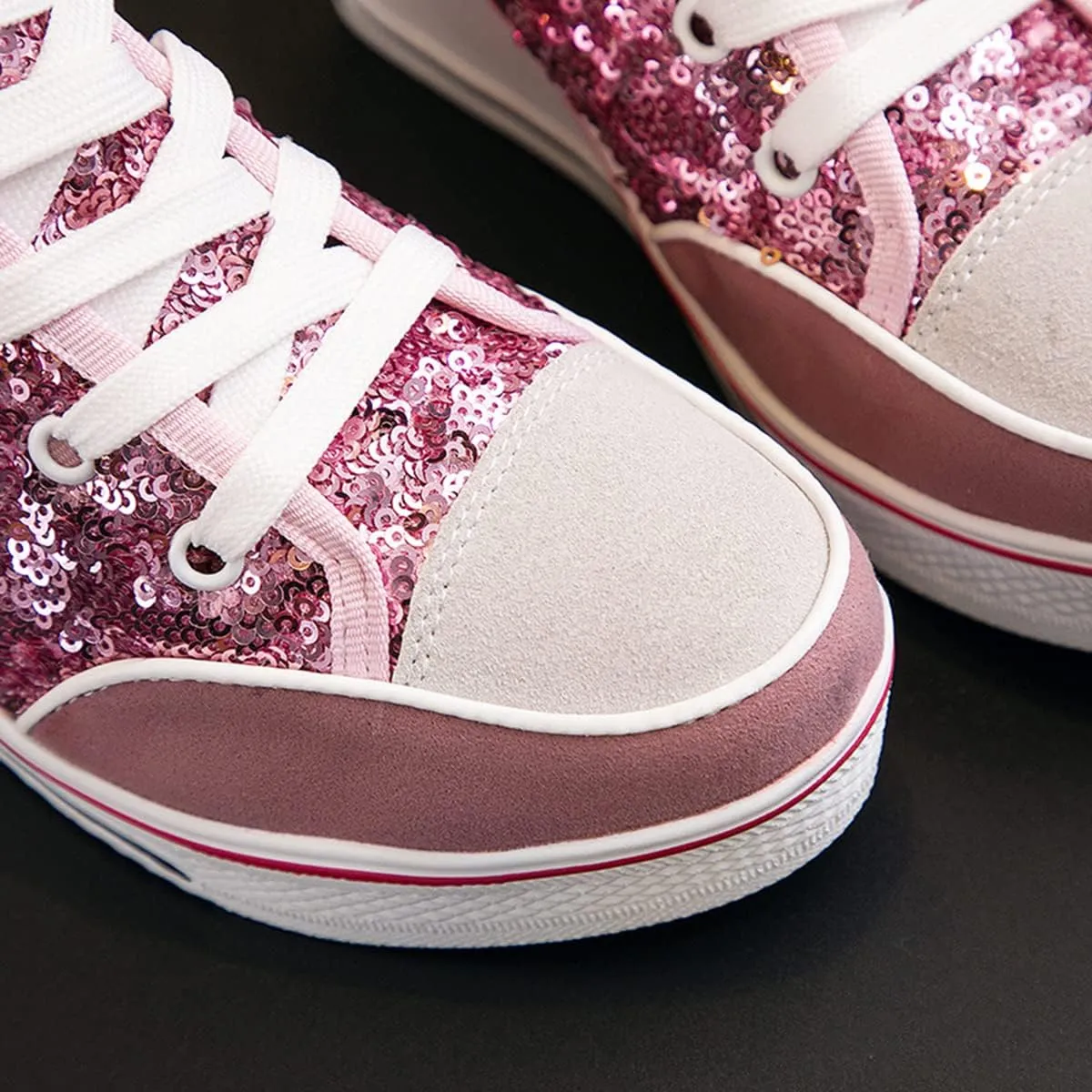 Women's Sneaker Shoes High Heel Fashionable Canvas Shoes High Tube Lace Up Wedge Edge Zipper Slope Angle Shoes Size 4-11