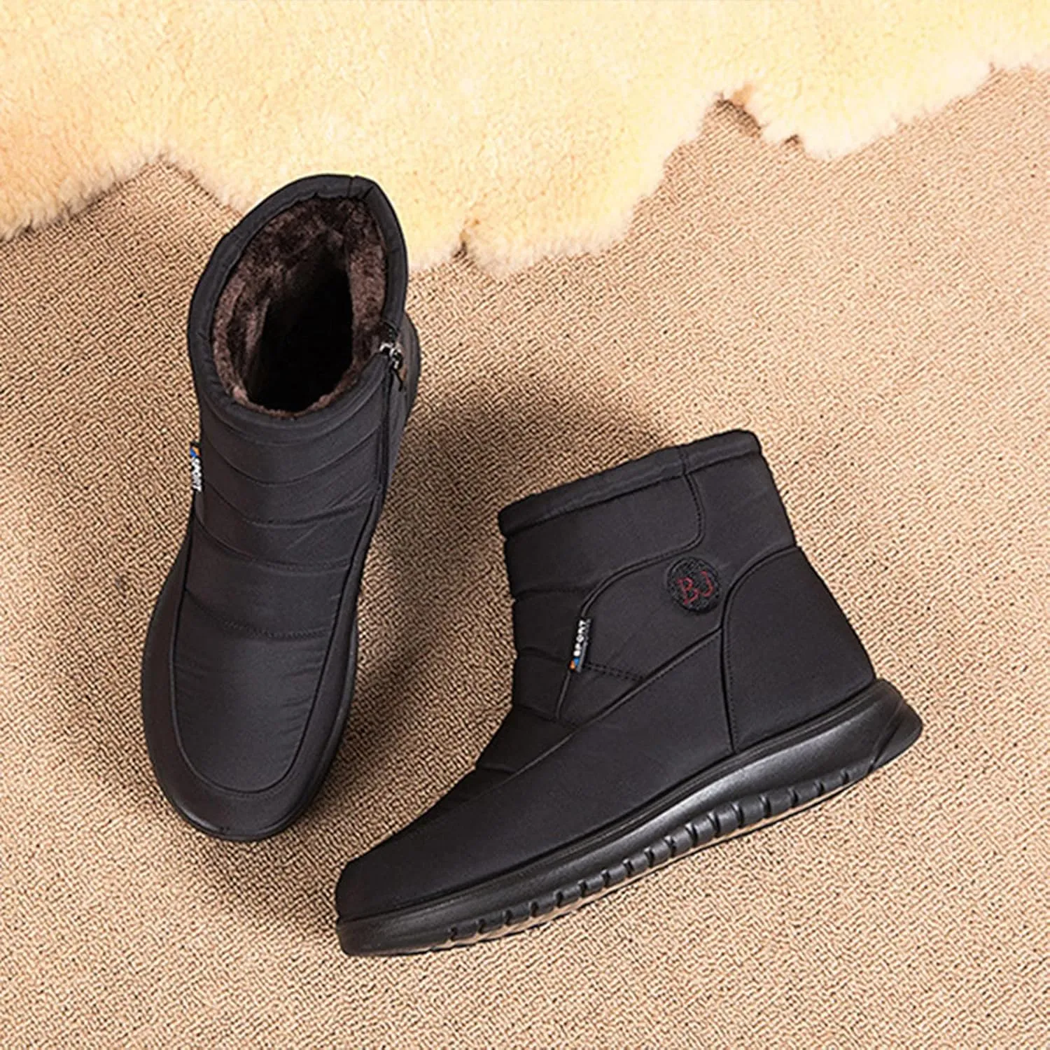 Womens Snow Boots Black Slip On Snow Boots for Ladies Women Winter Snow Boots Warm Fur Lined Shoes Snow Women Non Slip Work Shoes Women Men's Winter Booties