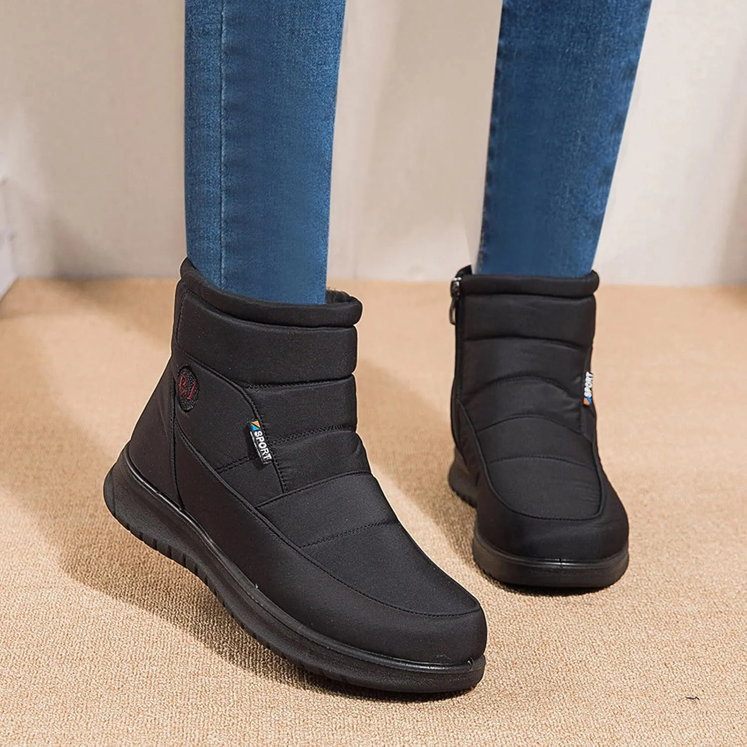 Womens Snow Boots Black Slip On Snow Boots for Ladies Women Winter Snow Boots Warm Fur Lined Shoes Snow Women Non Slip Work Shoes Women Men's Winter Booties