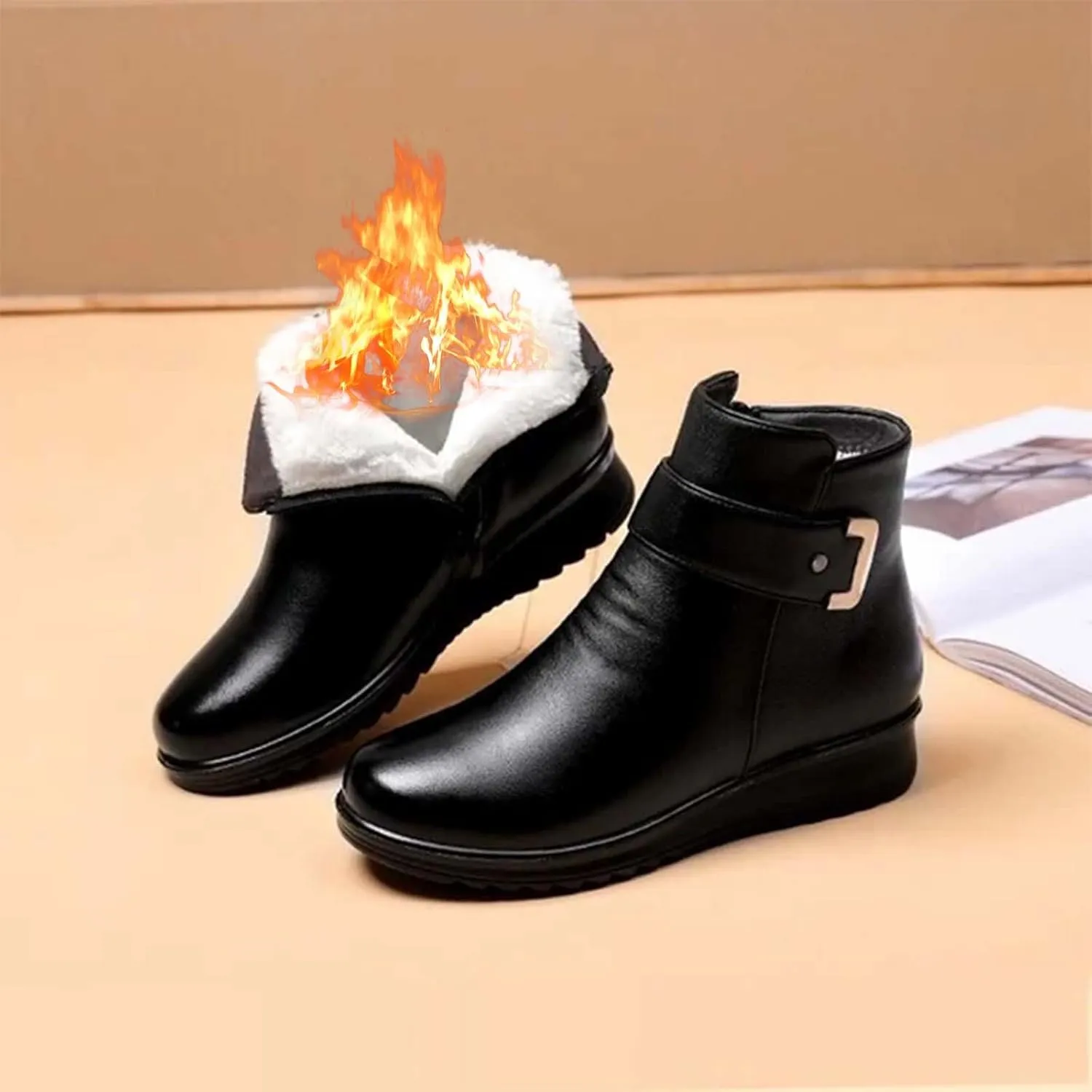 Womens Winter Boots Ankle Women's Slip On Snow Boots Womens Snow Boots Winter Warm Ankle Boots Thermal Shoes for Women Hiking Shoes Women Men Winter Booties