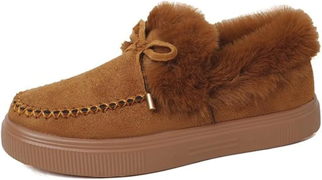 Womens Winter Boots Fashion Fur Lining Ankle Snow Boots Outdoor Short Ankle Booties Flat Slip On Round Head Thick Warm Shoes